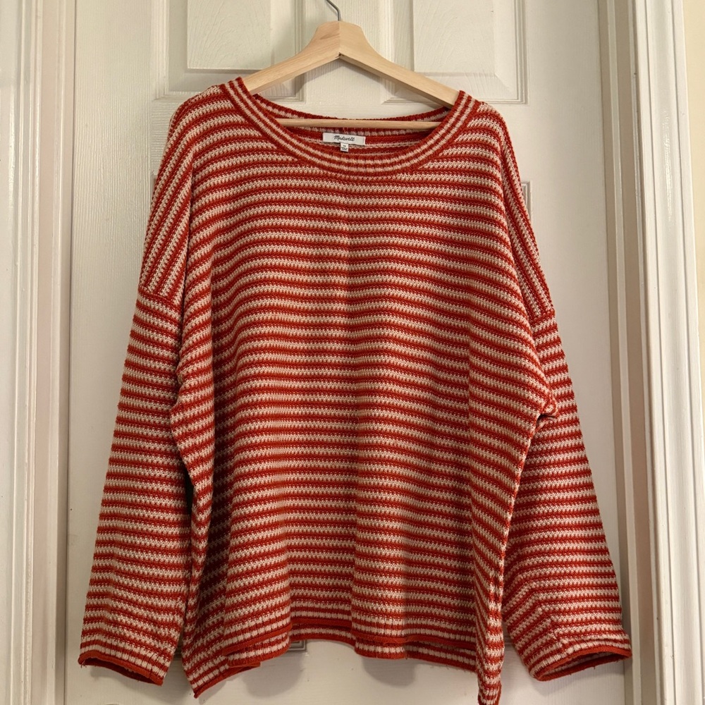 Madewell Seagrove Pullover Sweater in red and beige stripe